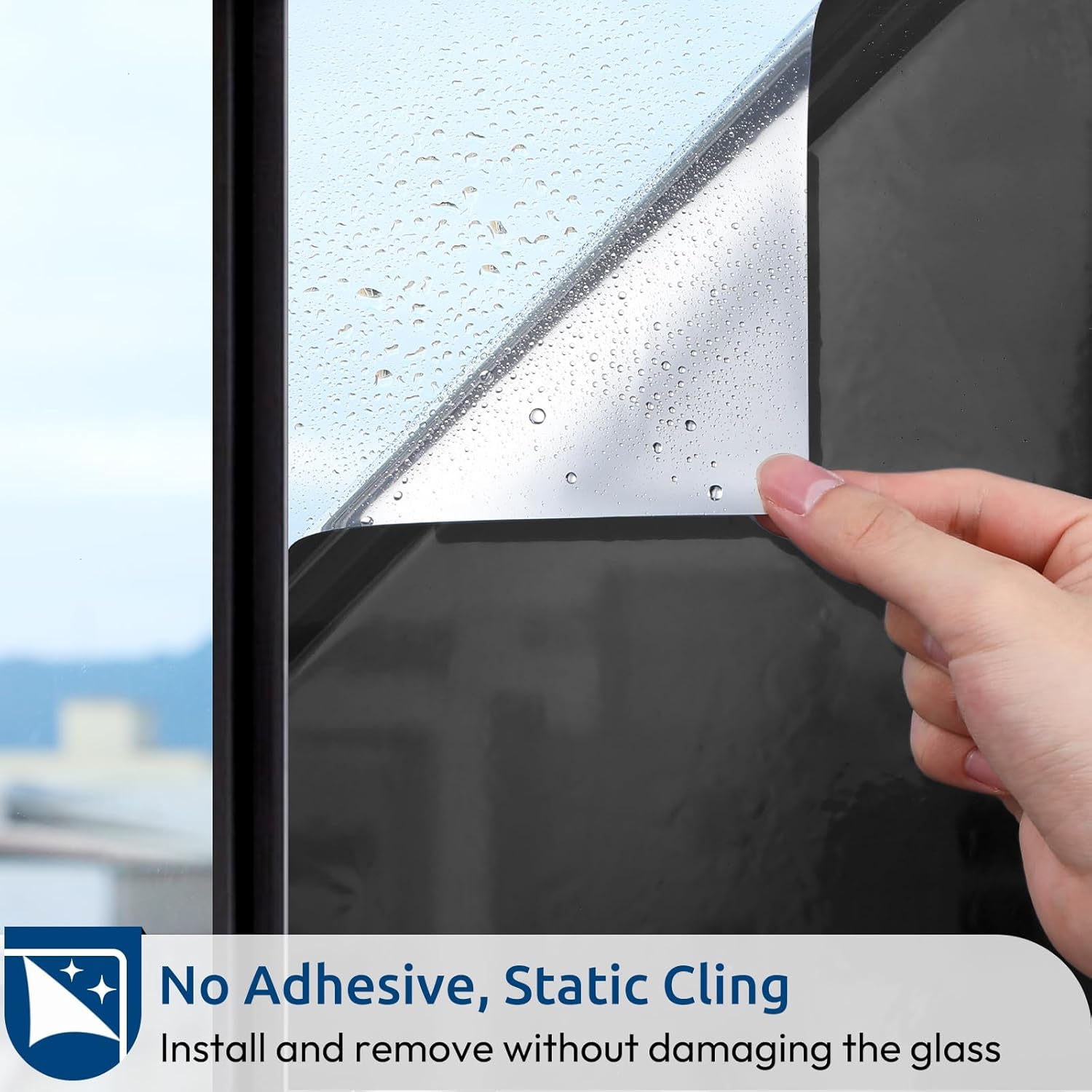 Thumbnail 6 de rabbitgoo One Way Window Privacy Film (Static Cling) for Home – Reflective Heat & UV Blocking Tint, Black Silver, 35.4 in x 6.5 ft
