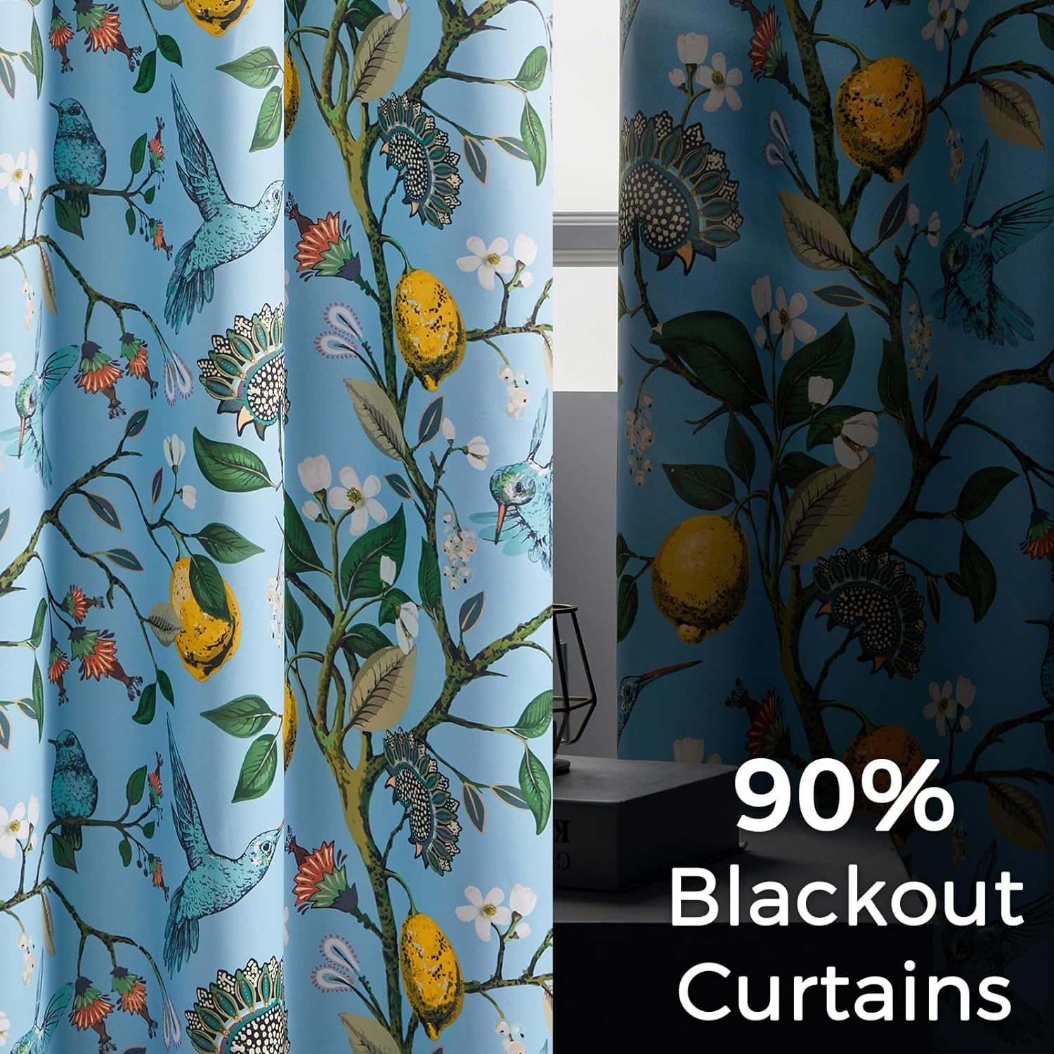 Detalle 2 de Topfinel Blue and White Patterned Curtains 84 Inches 2 Panels