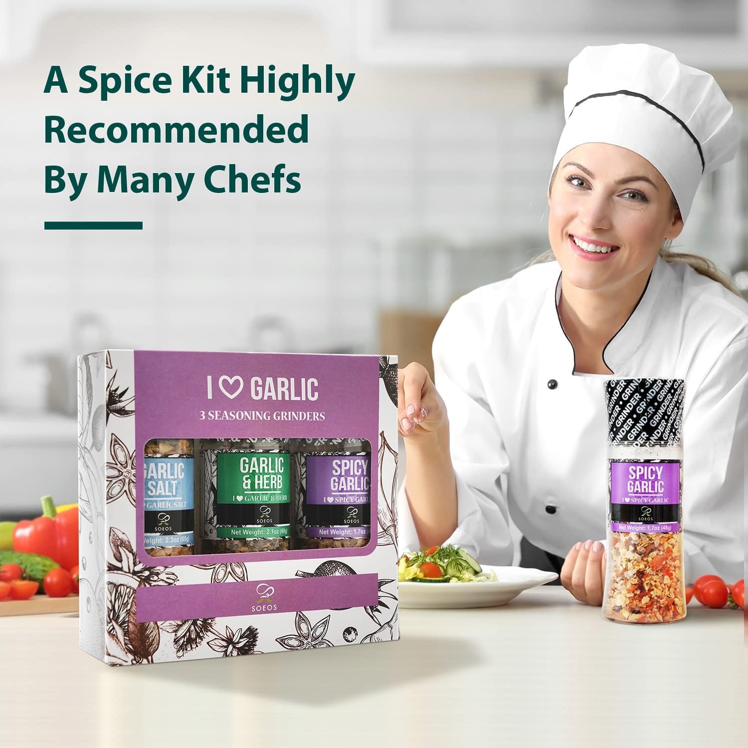 Thumbnail 3 de Soeos Spice Grinder Set of 9 with BBQ, Pepper and Garlic Seasonings
