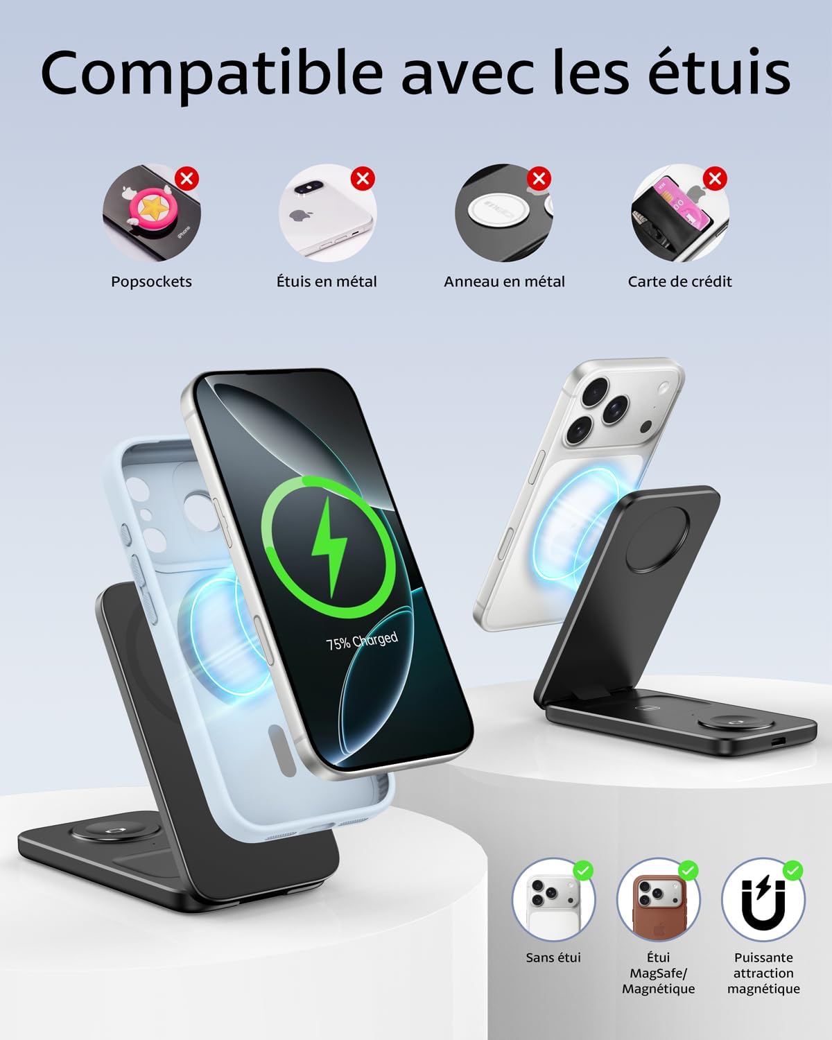 Thumbnail 4 de Chargeur Induction 3 en 1 XNYAND : station MagSafe pliable pour iPhone, Apple Watch et AirPods
