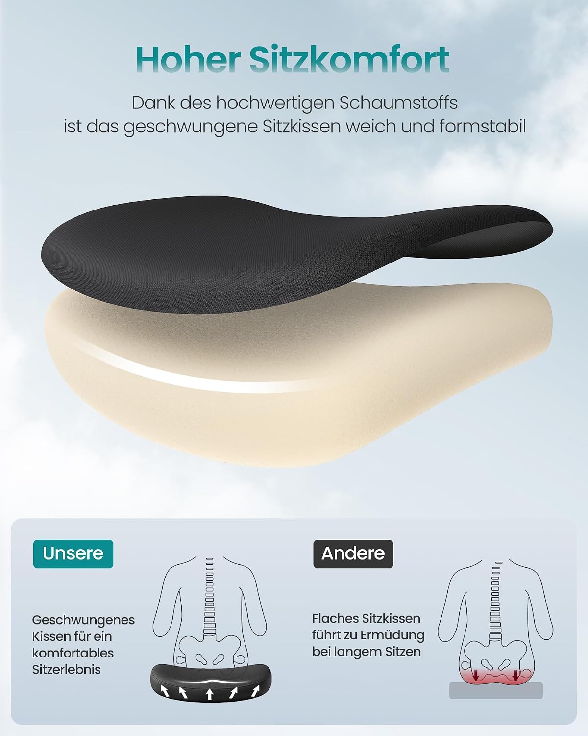 Detalle 2 de SONGMICS Bürostuhl OBN088B01 mit Kopfstütze, höhenverstellbarer Rückenlehne und hochklappbaren Armlehnen