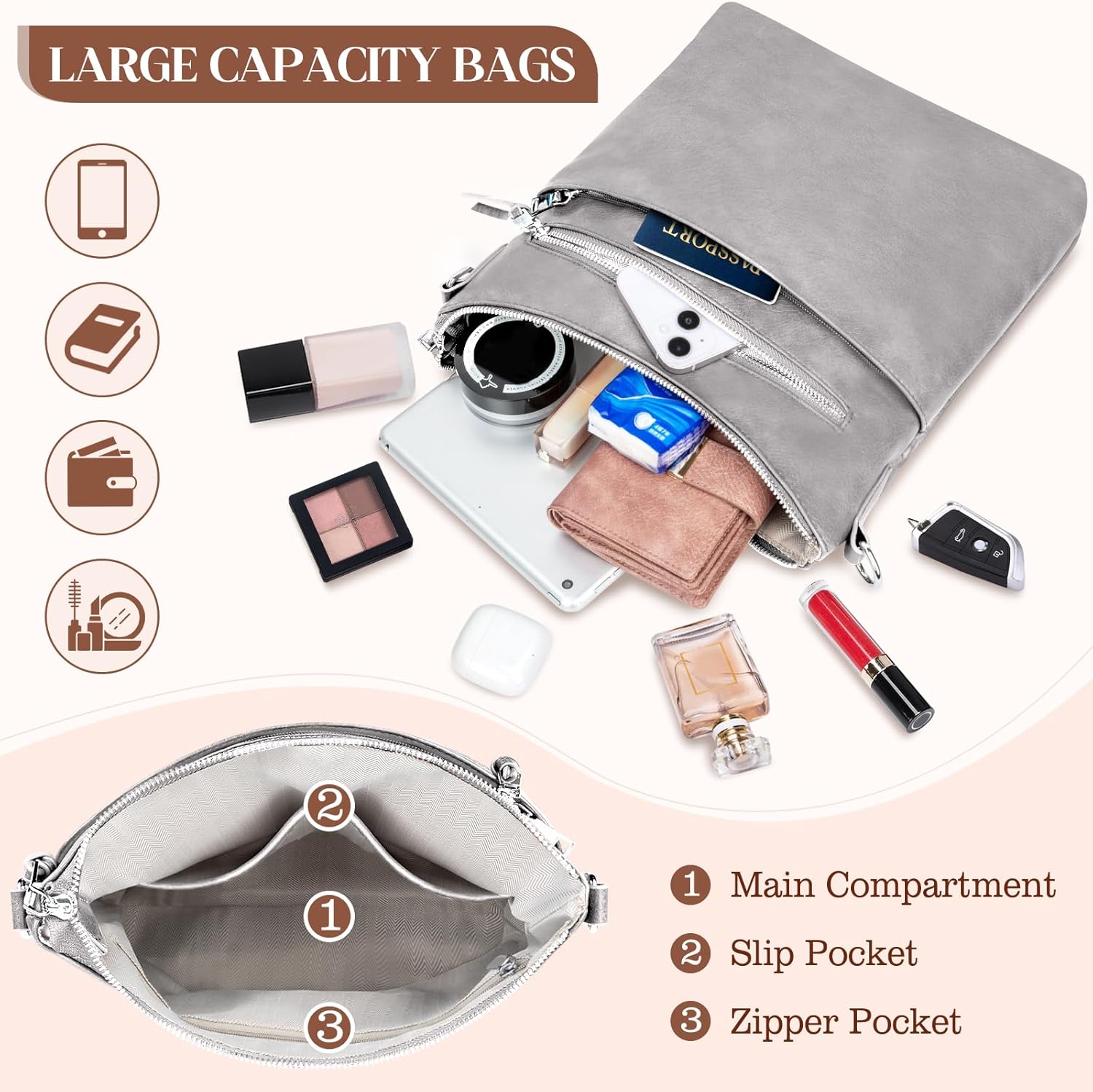 Detalle de LUROON Crossbody Bag for Women — Lightweight, Versatile & Well-Organised