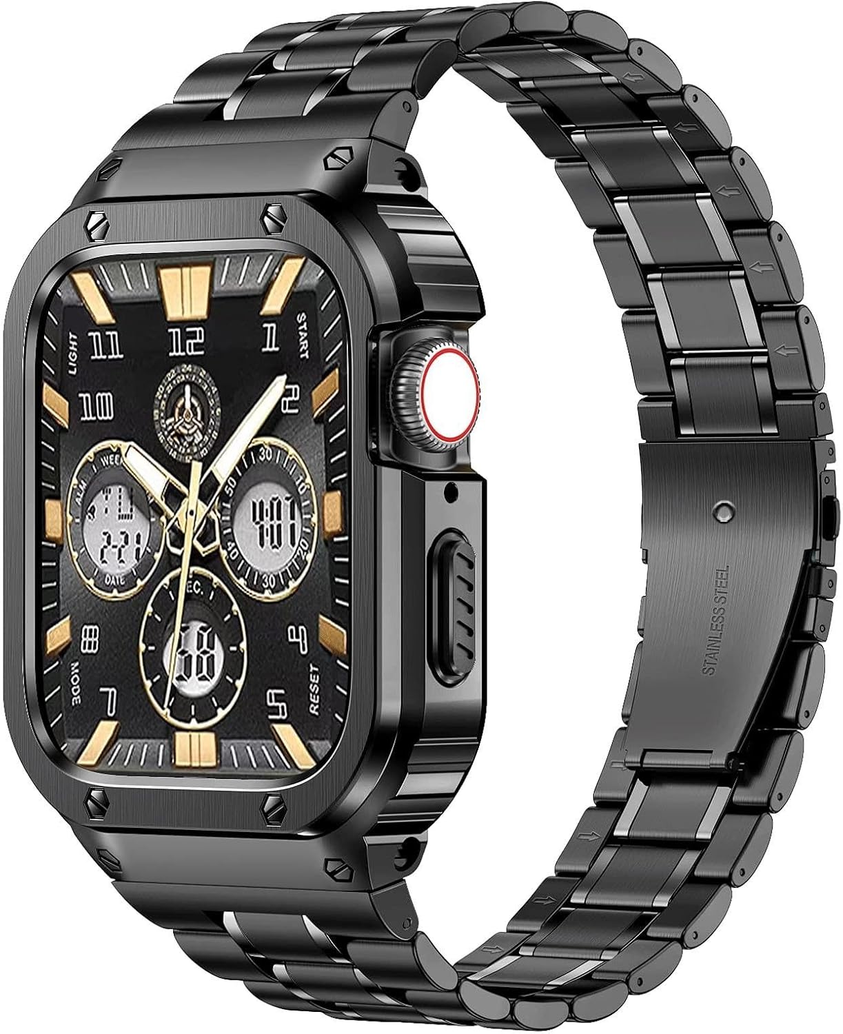 Detalle de MioHHR Stainless Steel Watch Band with Case for Apple Watch — rugged metal 316L with TPU interior
