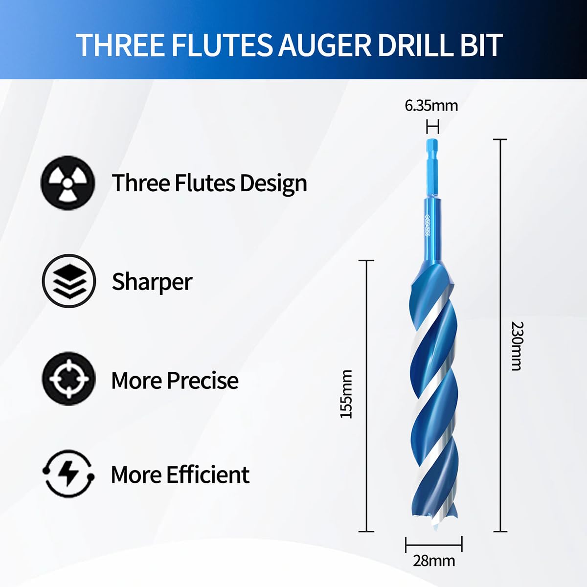 Thumbnail 1 de Teronbeta Wood Drill Bit 28mm x 230mm – 1/4 Hex Shank Brad Point Auger for Wood