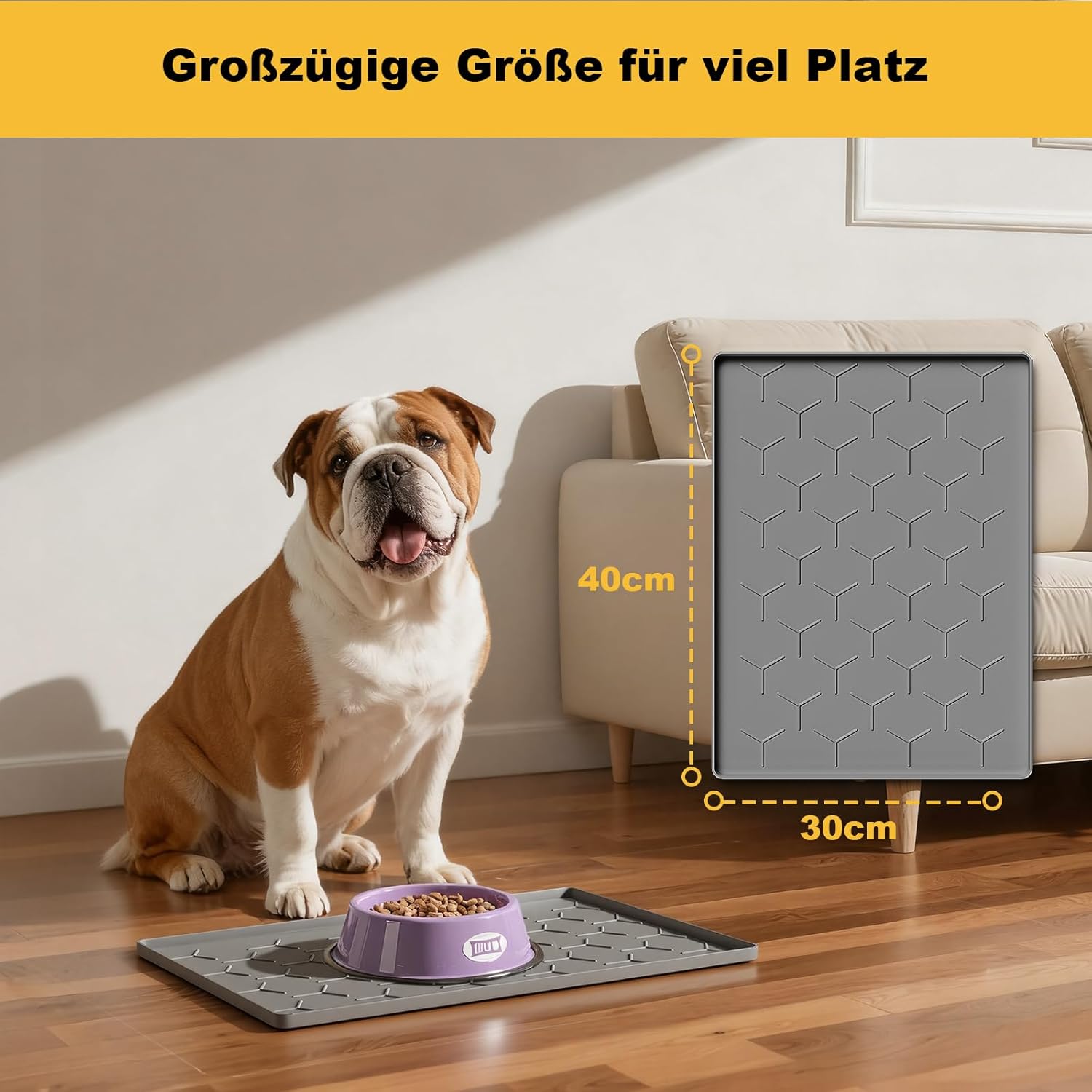 Detalle de Pieviev Futtermatte Katzen & Hunde 30x40 cm – wasserdichte Silikonunterlage mit Rand (Dunkelgrau)