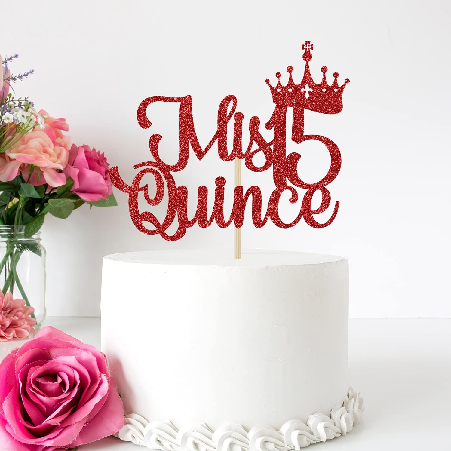 Thumbnail 2 de Mis Quince 15 Cake Topper, Red Glitter
