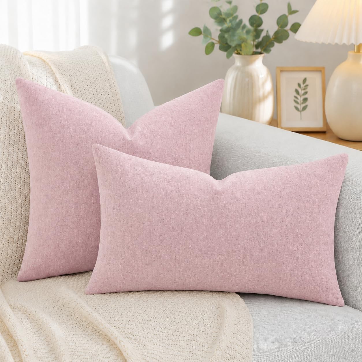 Thumbnail 6 de decorUhome Blush Pink Chenille Throw Pillow Covers, 22 x 22-Inch Set of 2