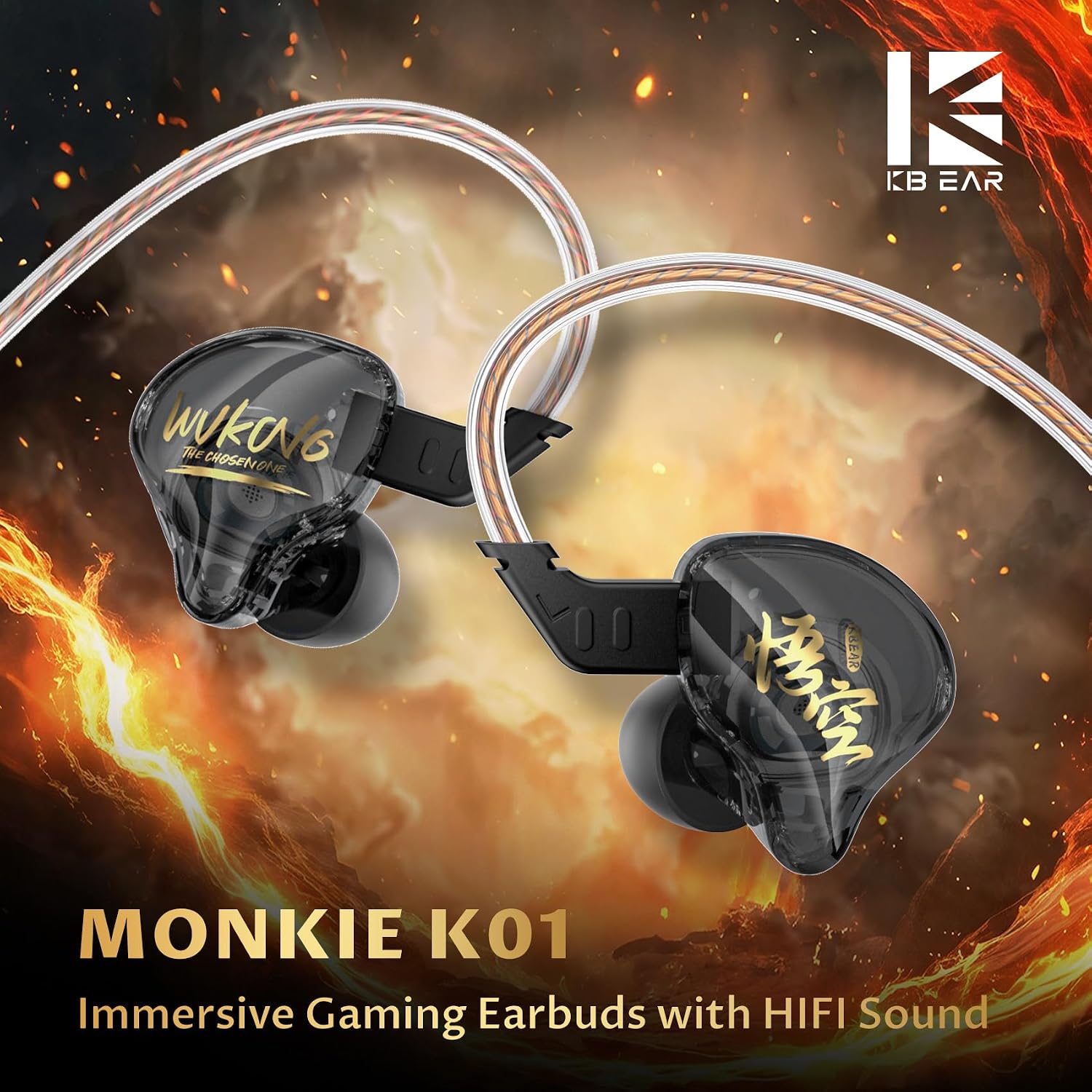 Detalle 2 de Yinyoo MONKIE K01 bedrade gaming-oortjes met 10mm-driver en microfoon