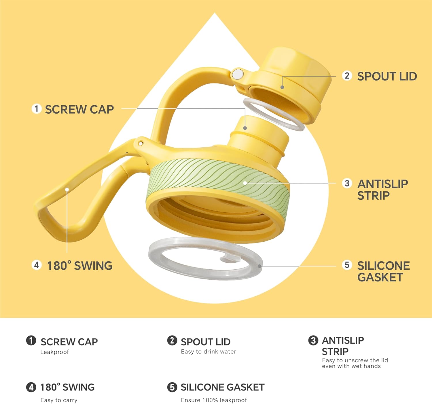 Thumbnail 4 de Ideus IDEUS Insulated Water Bottle 360ml/12oz (Stainless Steel, Leakproof) with Straw & 2 Lids