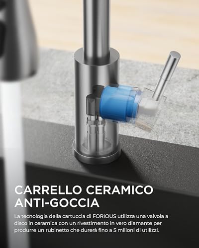 Detalle 2 de FORIOUS Rubinetto Lavello Cucina con Doccetta Estraibile 360° in Acciaio Inox – alta pressione, monocomando