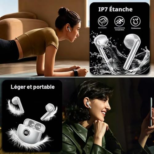 Detalle de Drsaec Écouteurs Bluetooth sans Fil — Bluetooth 5.3, IP7, 40 h, réduction ENC à 4 micros, USB-C