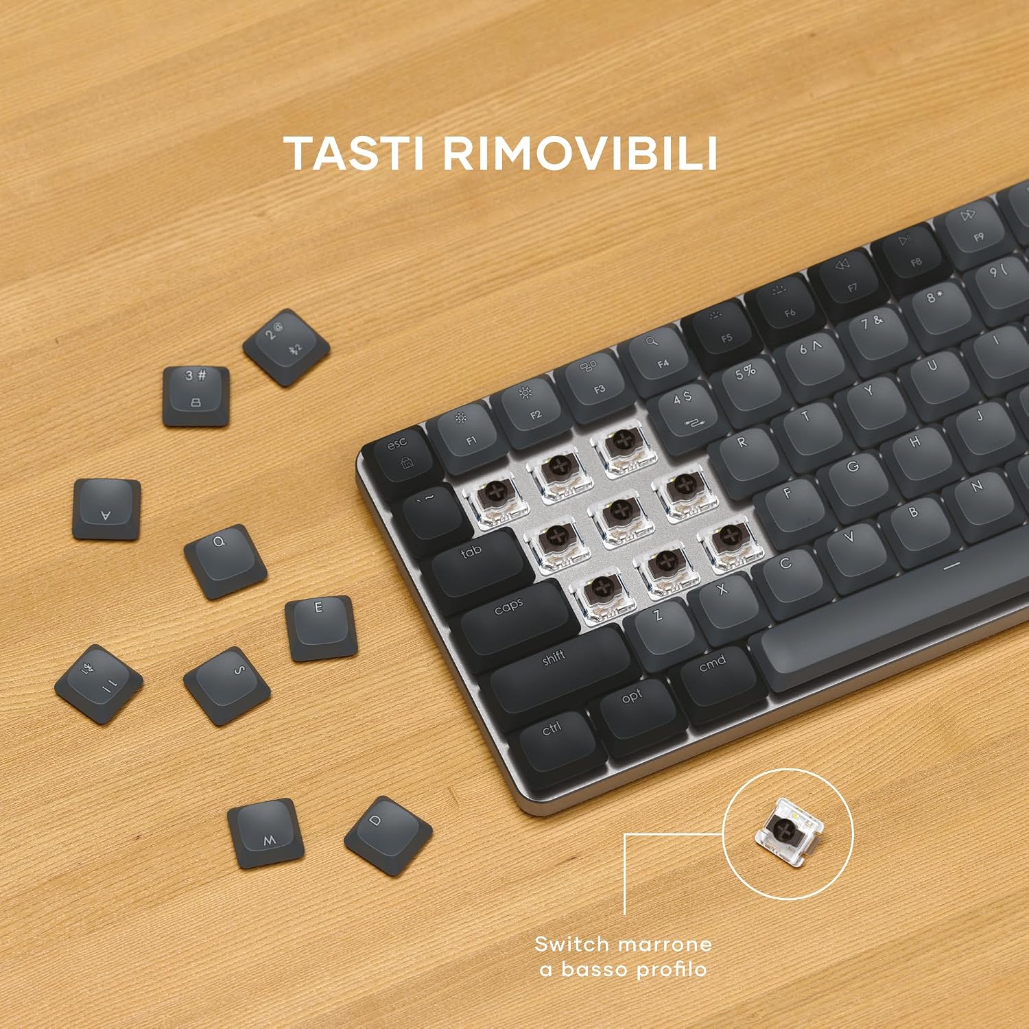 Detalle de Satechi Tastiera Meccanica 75% SM1 QWERTY US: Bluetooth, 84 tasti retroilluminata e ricaricabile (Grigio-Nero) – per Mac e Windows