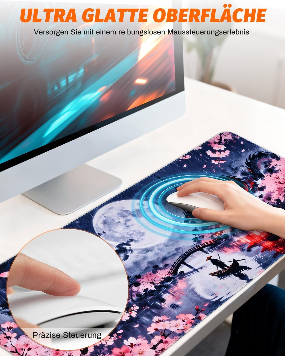 Thumbnail 3 de XXL Gaming-Mauspad mit Anime-Japan-Kunst (900×400 mm) – rutschfeste Unterseite & 3 mm Dicke