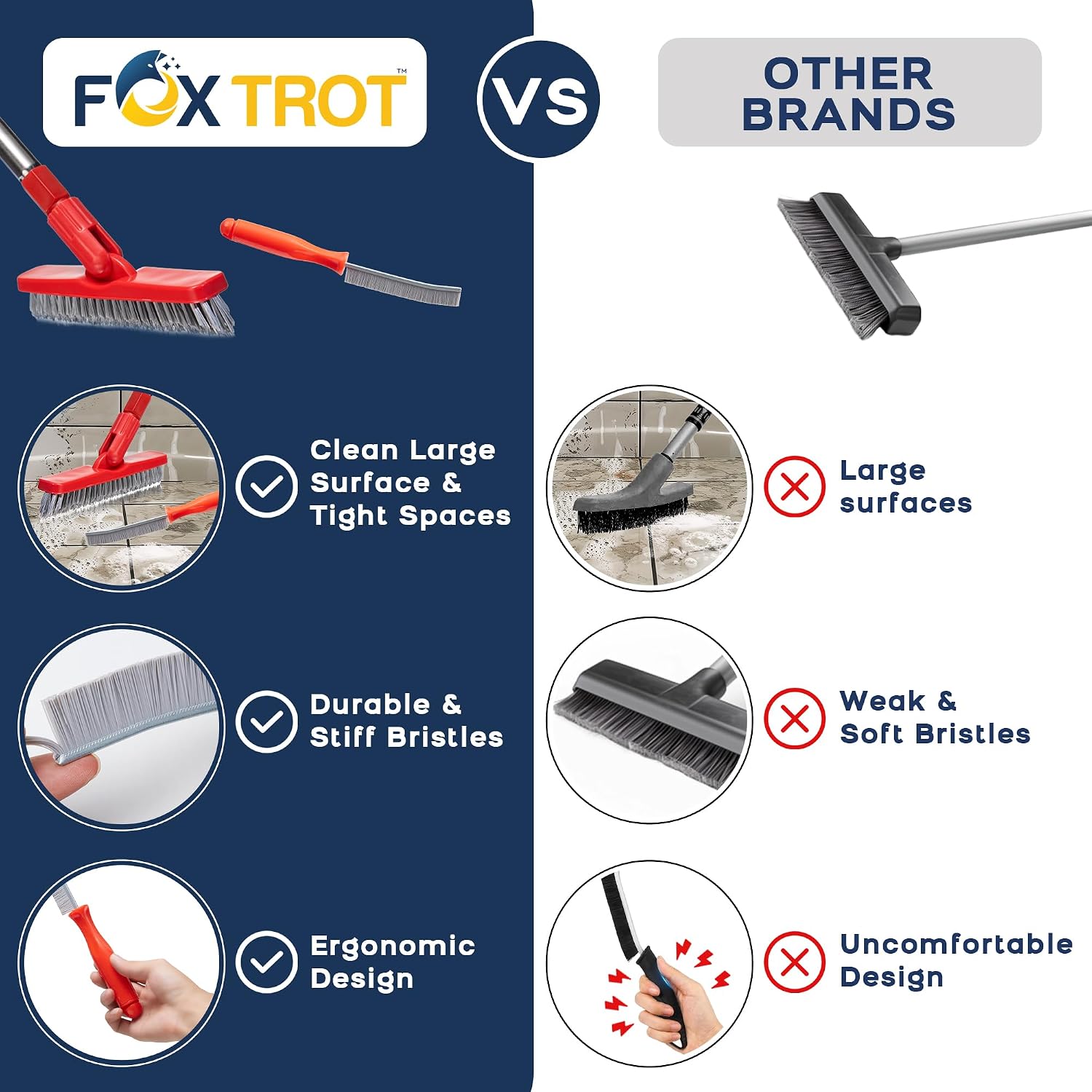 Thumbnail 4 de Foxtrot Living Grout Brush with Long Handle & Hard Bristle Crevice Cleaning Brush