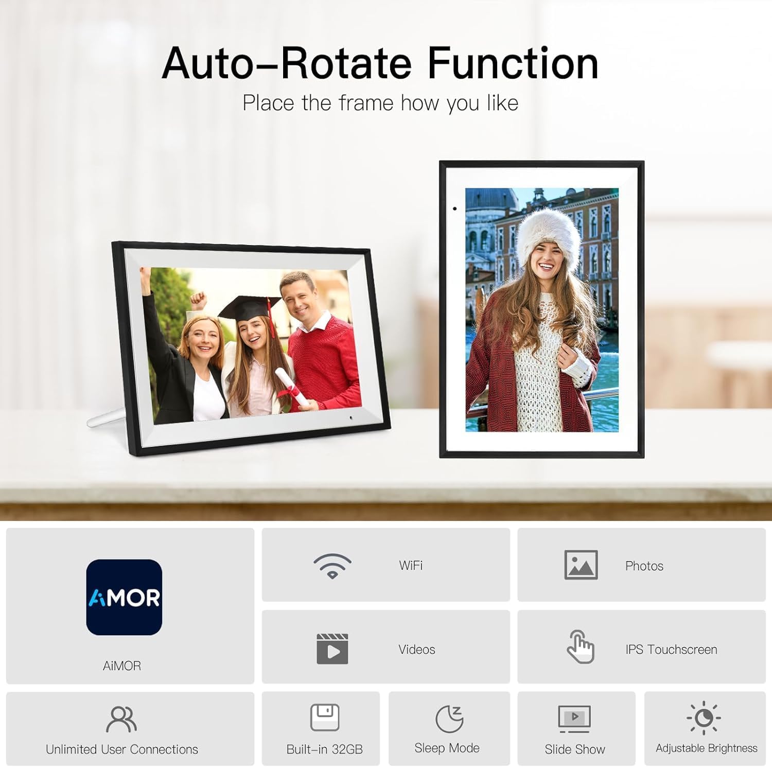 Thumbnail 1 de Humblestead 10.1 Inch WiFi Digital Picture Frame (32GB) with Touchscreen, Aimor App Sharing – White