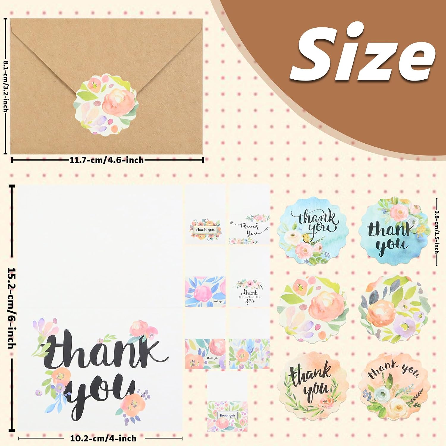 Detalle 2 de Hseonmauyi 24-Pack Thank You Cards, 8 Designs, Envelopes and 36 Stickers
