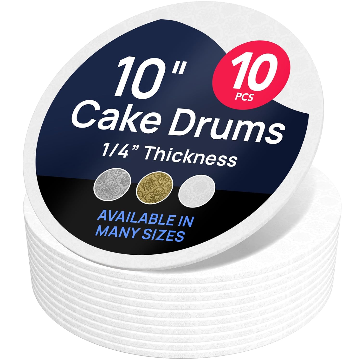 Detalle de O'CREME 10-Inch Round Cake Drum Boards, 1/4-Inch Thick, White Wraparound