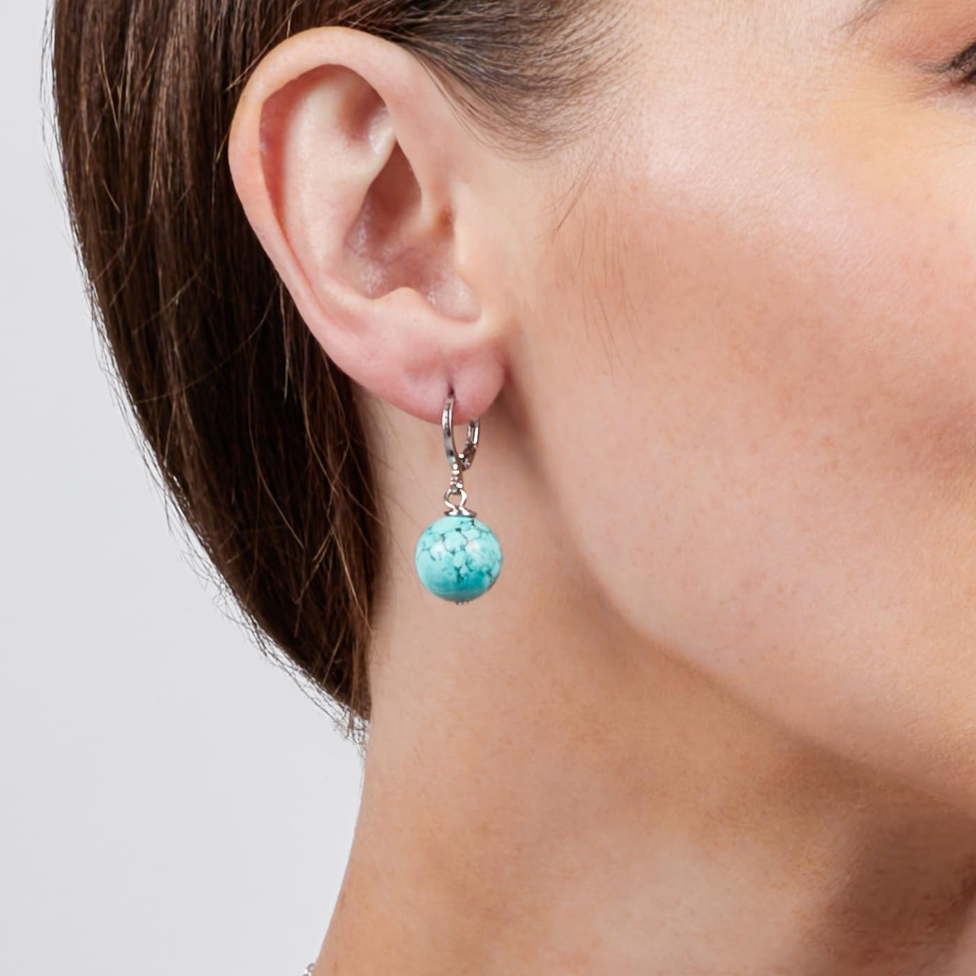Thumbnail 4 de TreasureBay handmade 12mm gemstone beaded drop earrings in gold-plated leverback (blue turquoise)