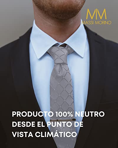 Detalle 2 de Massi Morino Morino Corbata Gris de Cuadros con Pañuelo a Juego y Accesorios – Set 5 en 1 para Hombre