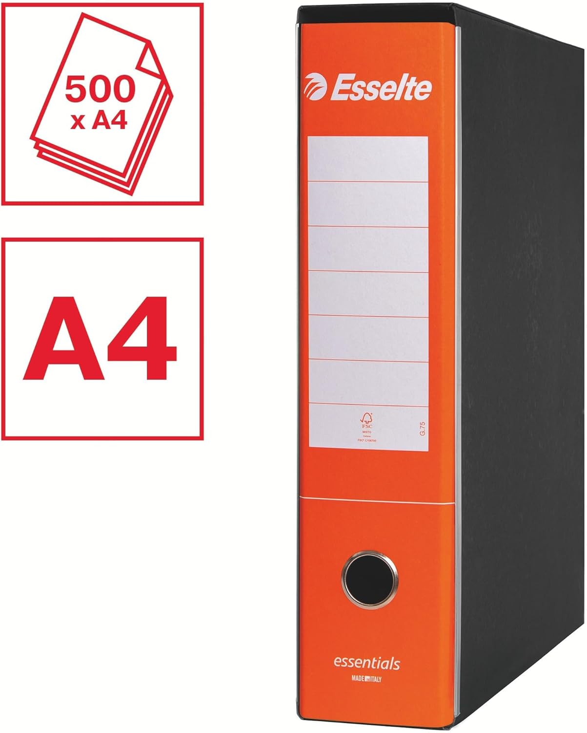 Thumbnail 3 de Esselte ESSENTIALS G75 Registratore con Custodia – formato Protocollo, lomo 8 cm, arancione (6 pezzi)