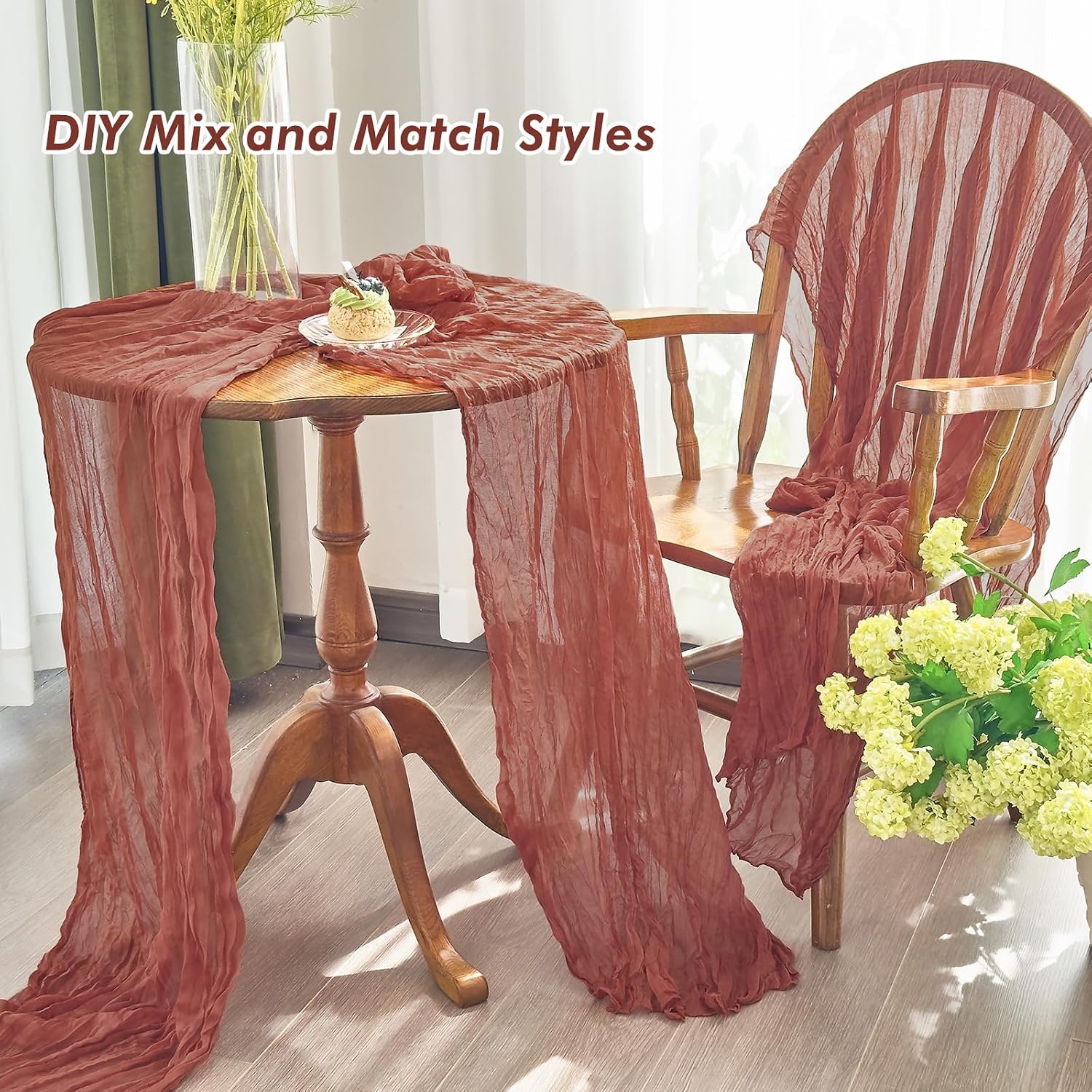 Thumbnail 4 de Terracotta Cheesecloth Table Runner, 35 x 120 Inch