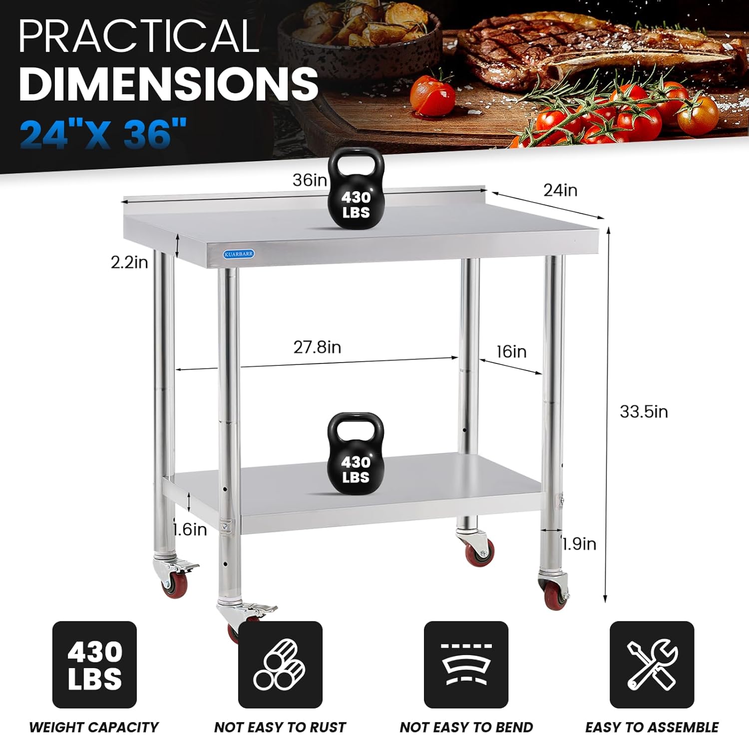 Thumbnail 2 de KUARBARR Stainless Steel Prep Table 24x36
