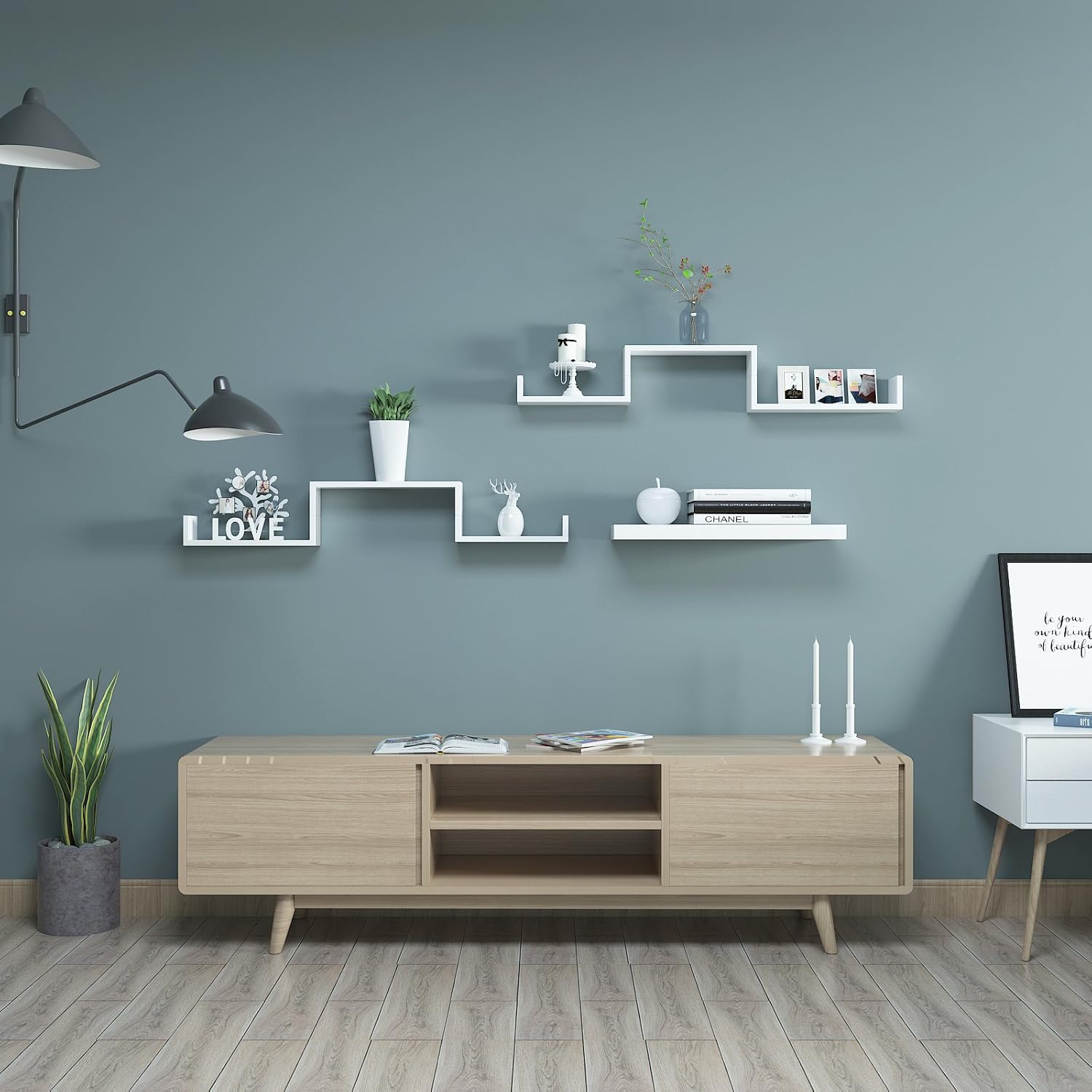 Detalle de SONGMICS LWS40WT Floating Wall Shelves, Set of 3, White Gloss Finish