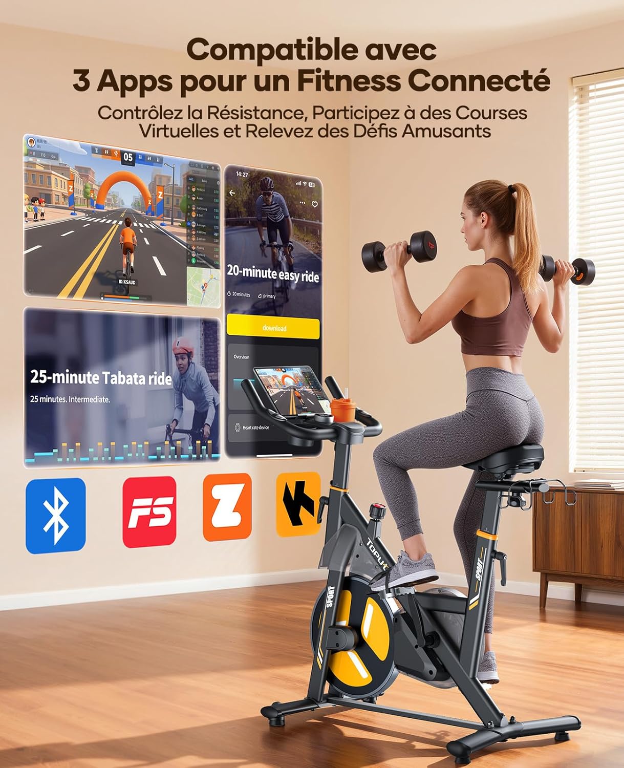 Thumbnail 1 de TOPUTURE Velo d’appartement silencieux à résistance magnétique électrique (32 niveaux) et écran tactile