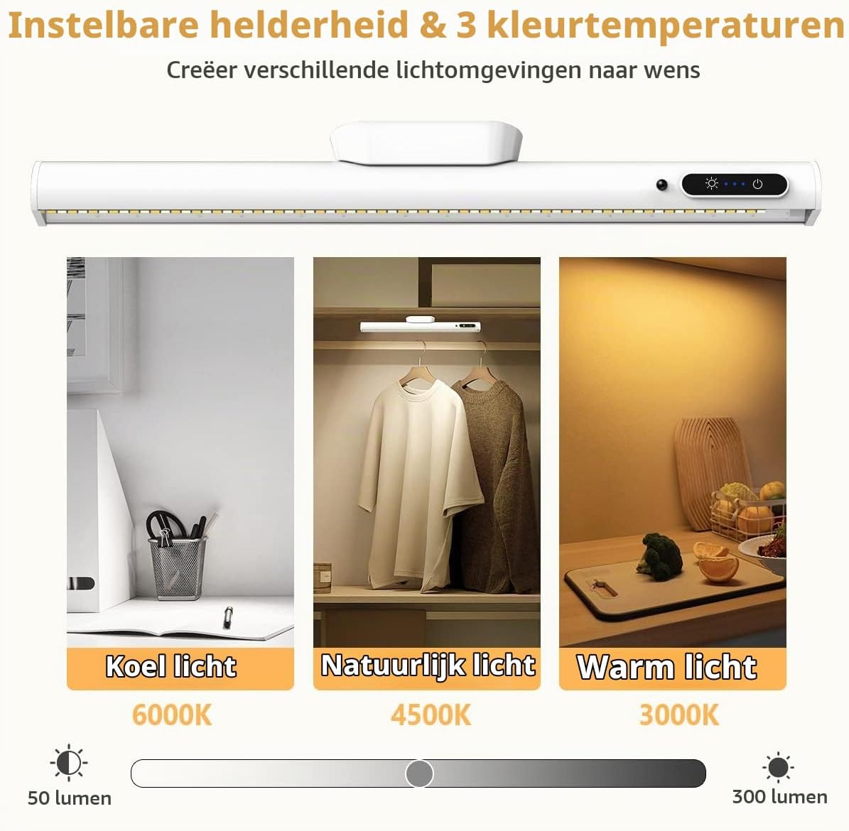 Detalle 2 de Hapfish YZYK350-WH02 magnetische oplaadbare kastlamp, dimbaar