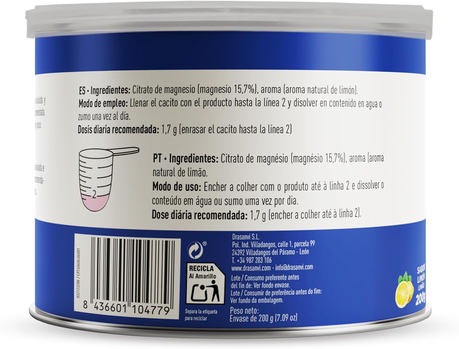 Detalle 1 de Drasanvi Citrato de Magnesio Polvo 🍋 Para Energía y Articulaciones