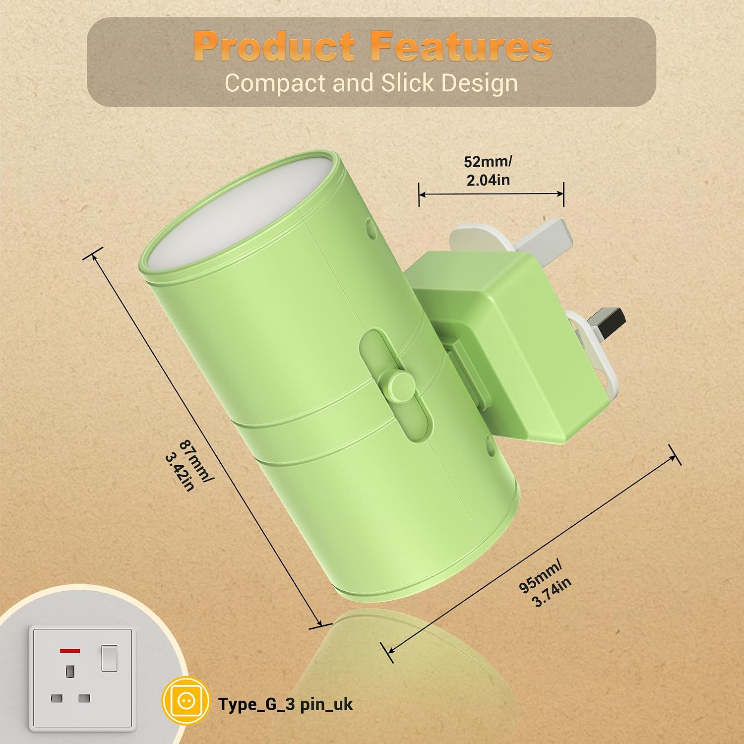 Detalle de JandCase Night Light plug-in with dusk to dawn sensor, dimmable 3000K warm white