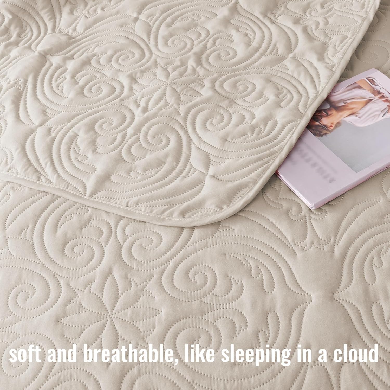 Detalle 1 de Exclusivo Mezcla QS-YP-TBE Twin Quilt Set, Beige Cream Microfiber Damask