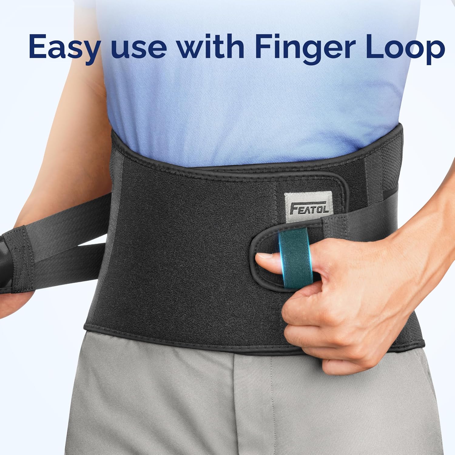 Thumbnail 3 de FEATOL Lower Back Brace with 5 Reinforced Stays (XXL) – Adjustable Lumbar Support for Work, Grey