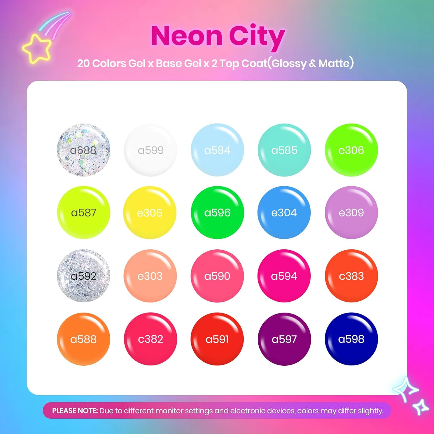 Thumbnail 4 de beetles Neon Gel Nail Polish Set (20 Colors) with Base & Top Coats