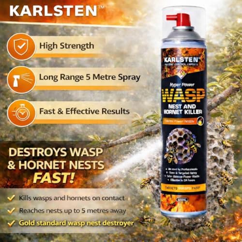 Detalle de Karlsten Hyper Power Wasp Nest Killer & Hornet Killer 600 ml – Long Range 5 Metre Spray