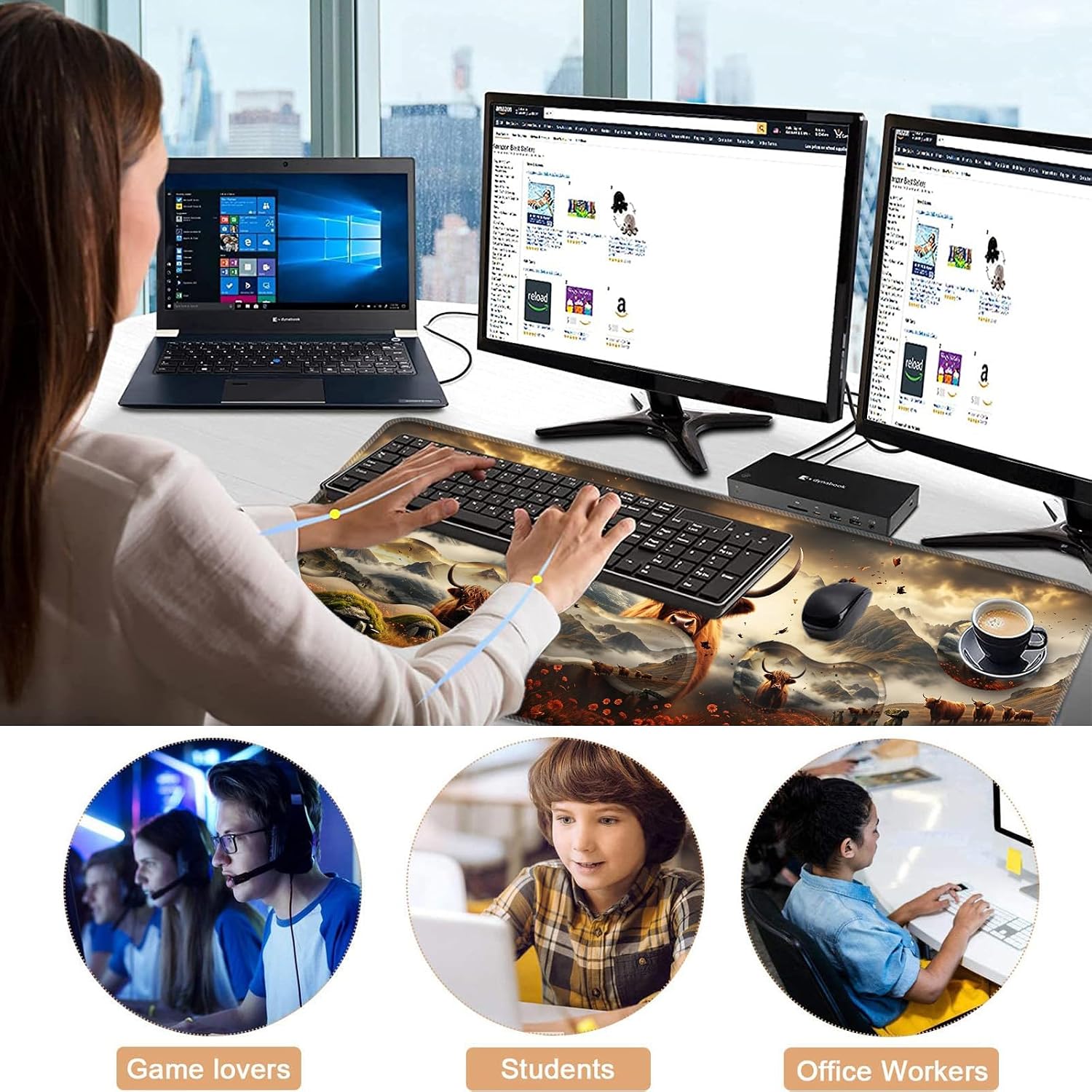 Thumbnail 6 de CICPLKSE Keyboard Wrist Rest and Mouse Pad Set, Memory Foam, Highland Cow