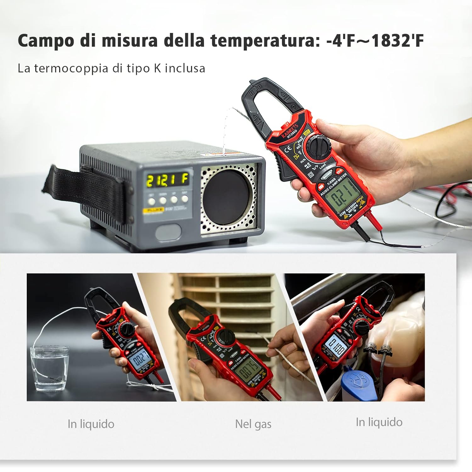 Thumbnail 5 de Pinza amperometrica AC/DC KAIWEETS T-RMS 6000 conteggi (0-600A) CAT III 600V