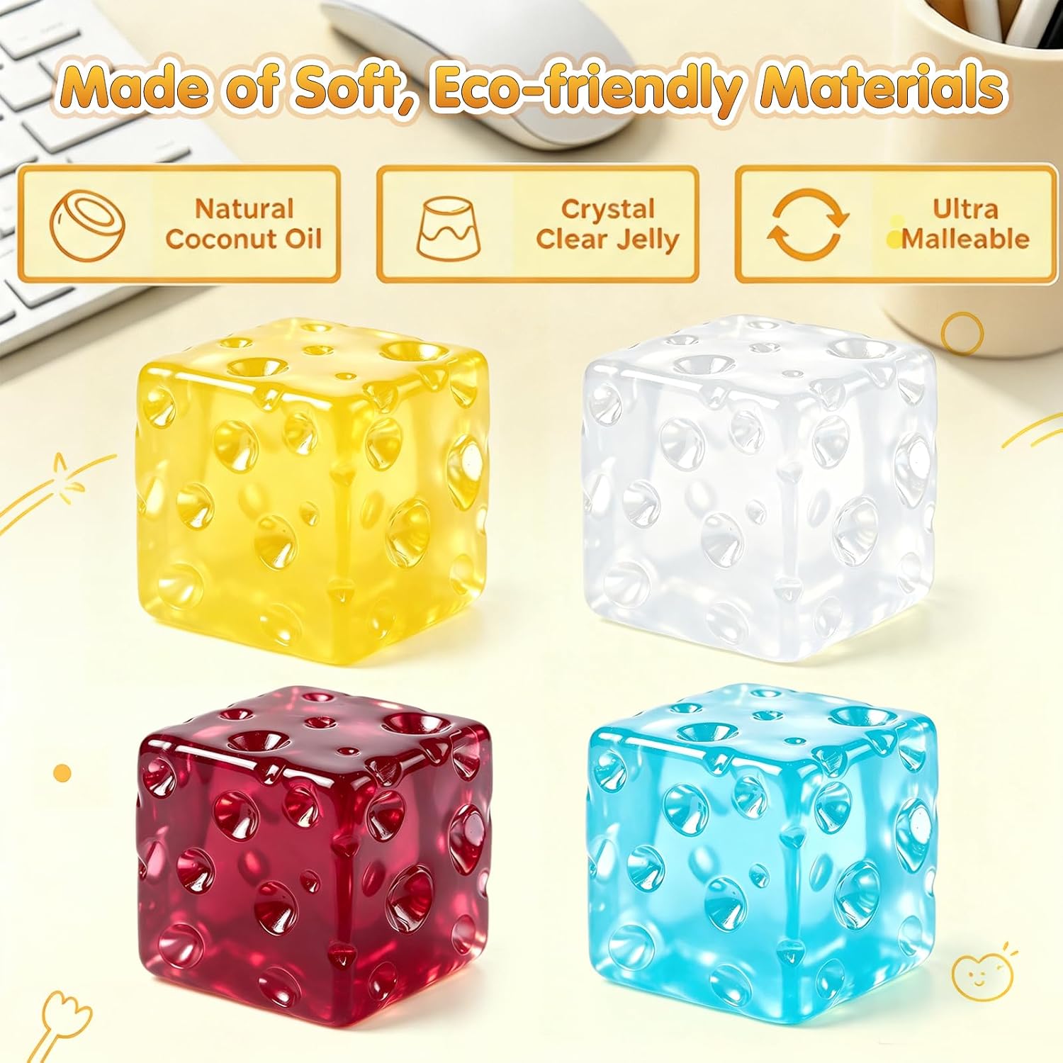 Detalle de SWUGIXO Coconut Oil Cheese Squishy Fidget Toys, 4-Pack, 2.4-Inch No-Rebound TPR