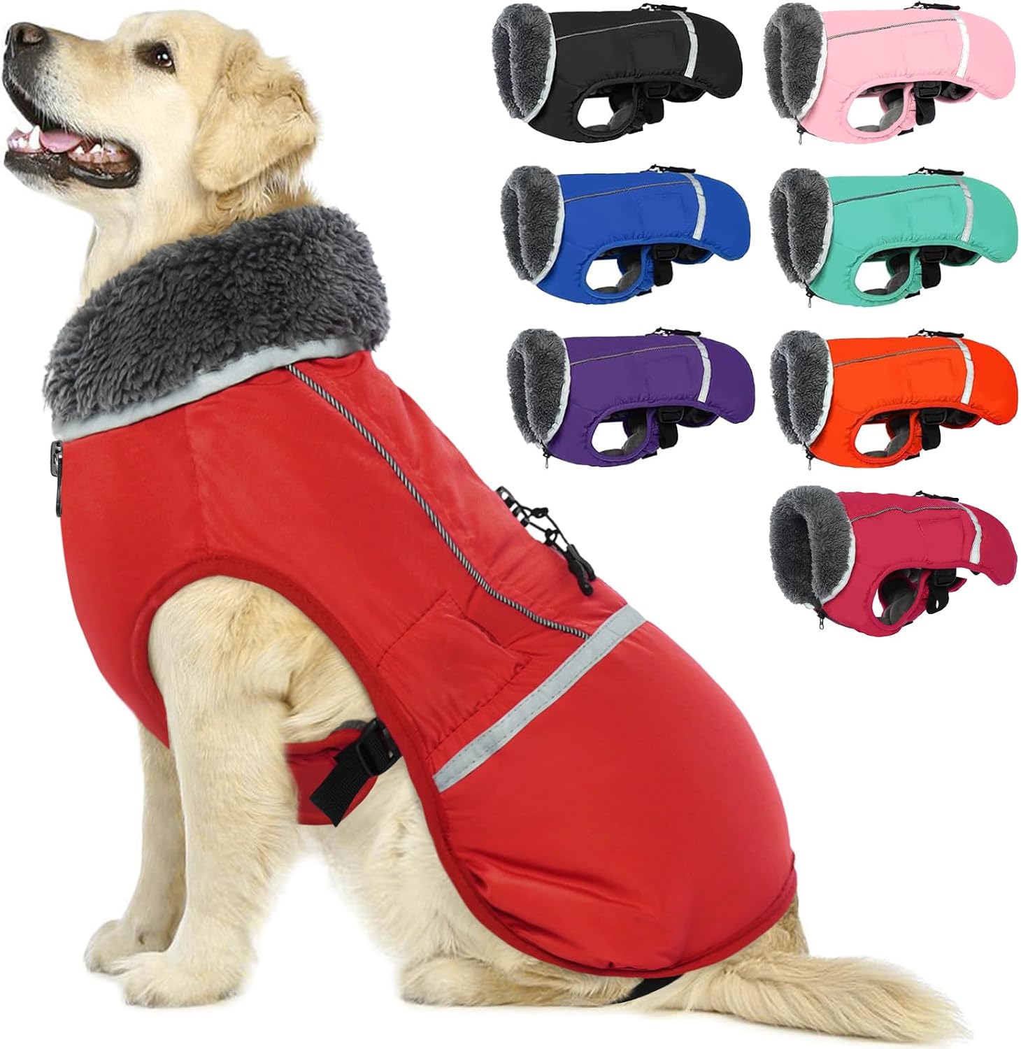 Detalle de Warm Dog Coat Reflective Winter Jacket, X-Large Fleece-Lined Vest