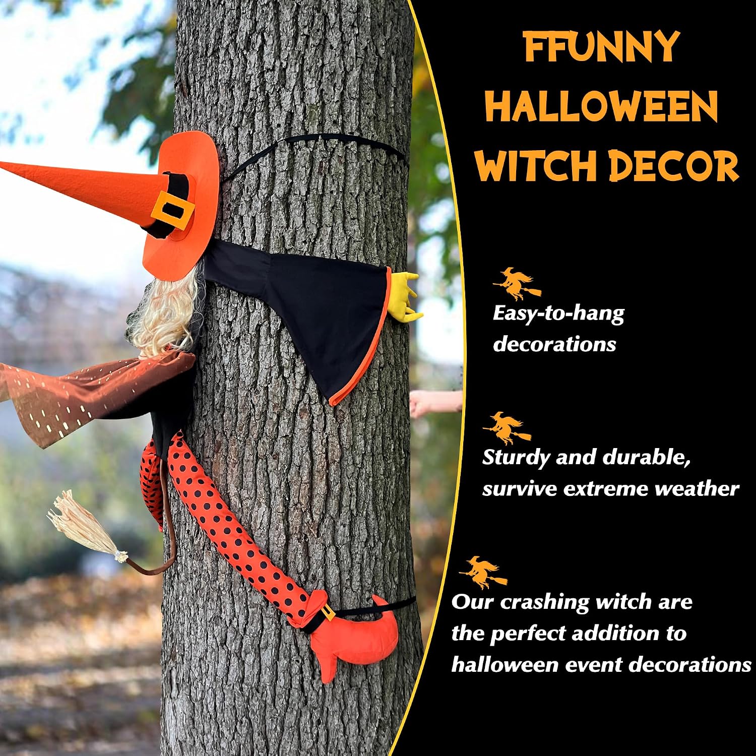 Thumbnail 4 de HOIIOH 53-Inch Orange Crashing Witch Halloween Yard Decoration