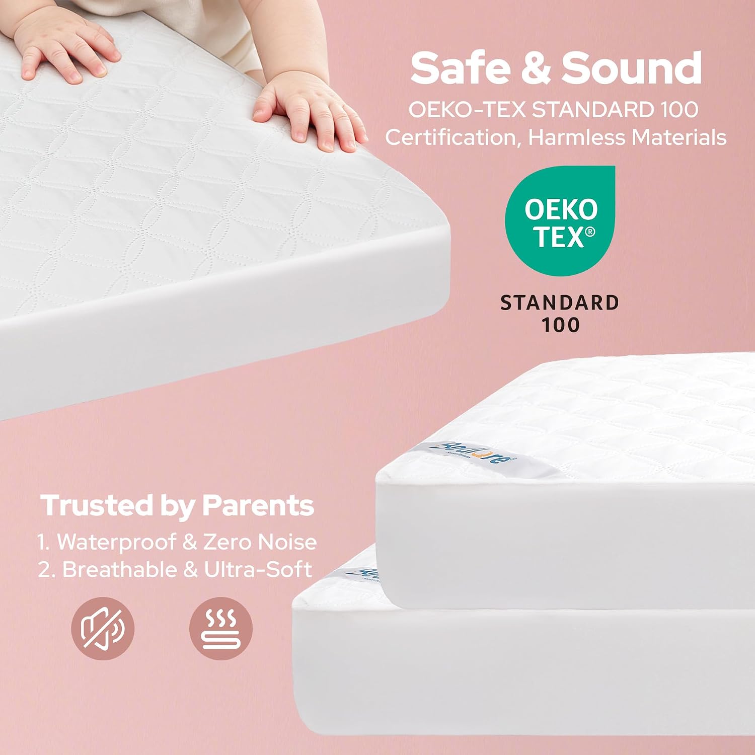 Detalle 1 de BEDLORE Mini Crib Mattress Protector, Waterproof 2-Pack, White, 38" x 24