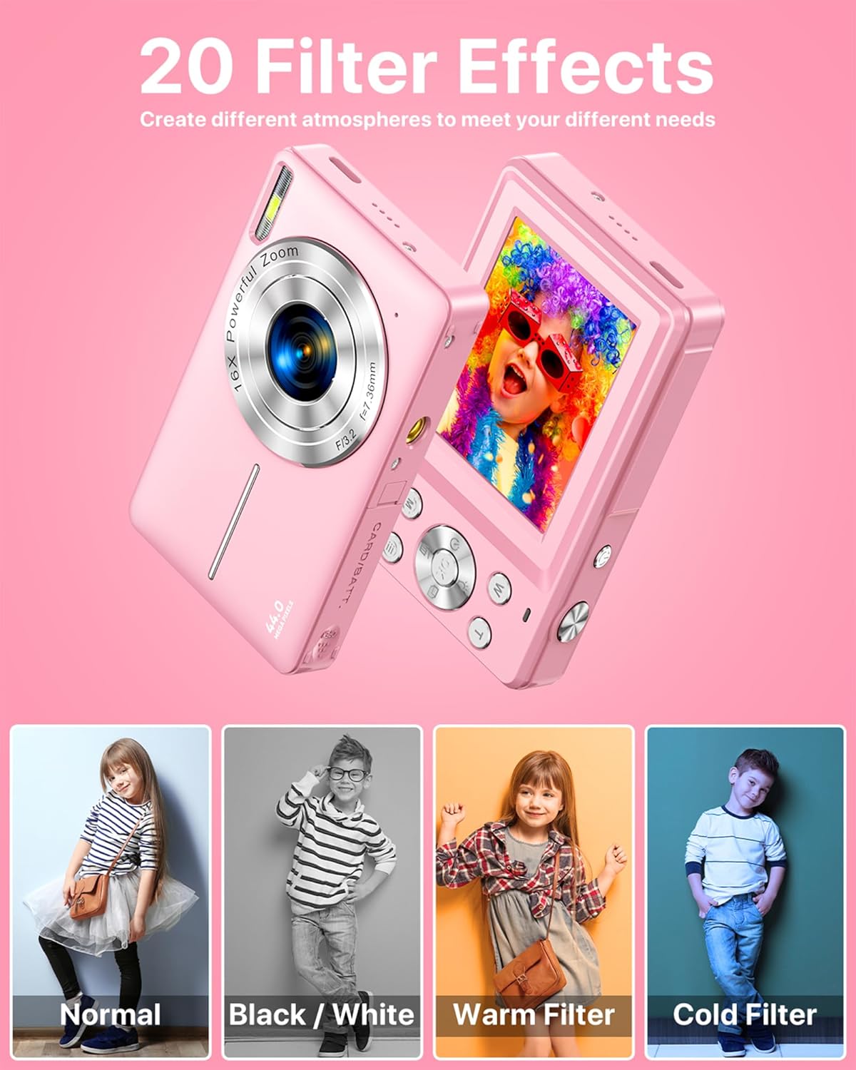 Thumbnail 3 de Digital Camera with Built-In Fill Light, FHD 1080P Video, 16X Digital Zoom, SD Card Point-and-Shoot (Compact for Teens & Kids)