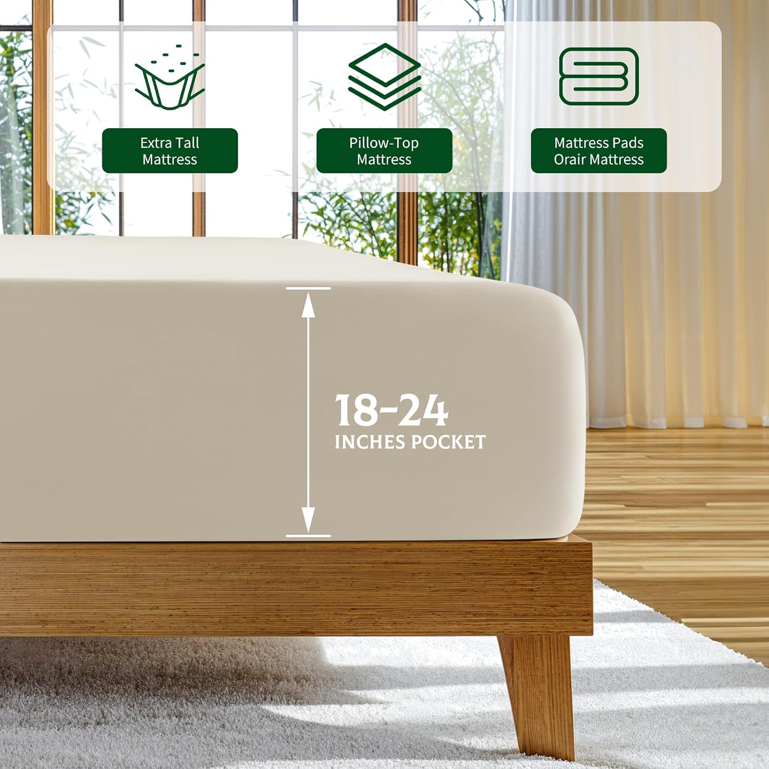 Thumbnail 2 de SONORO KATE 100% Bamboo-Derived Viscose Bed Sheets (Beige, King) with Extra-Deep Pockets