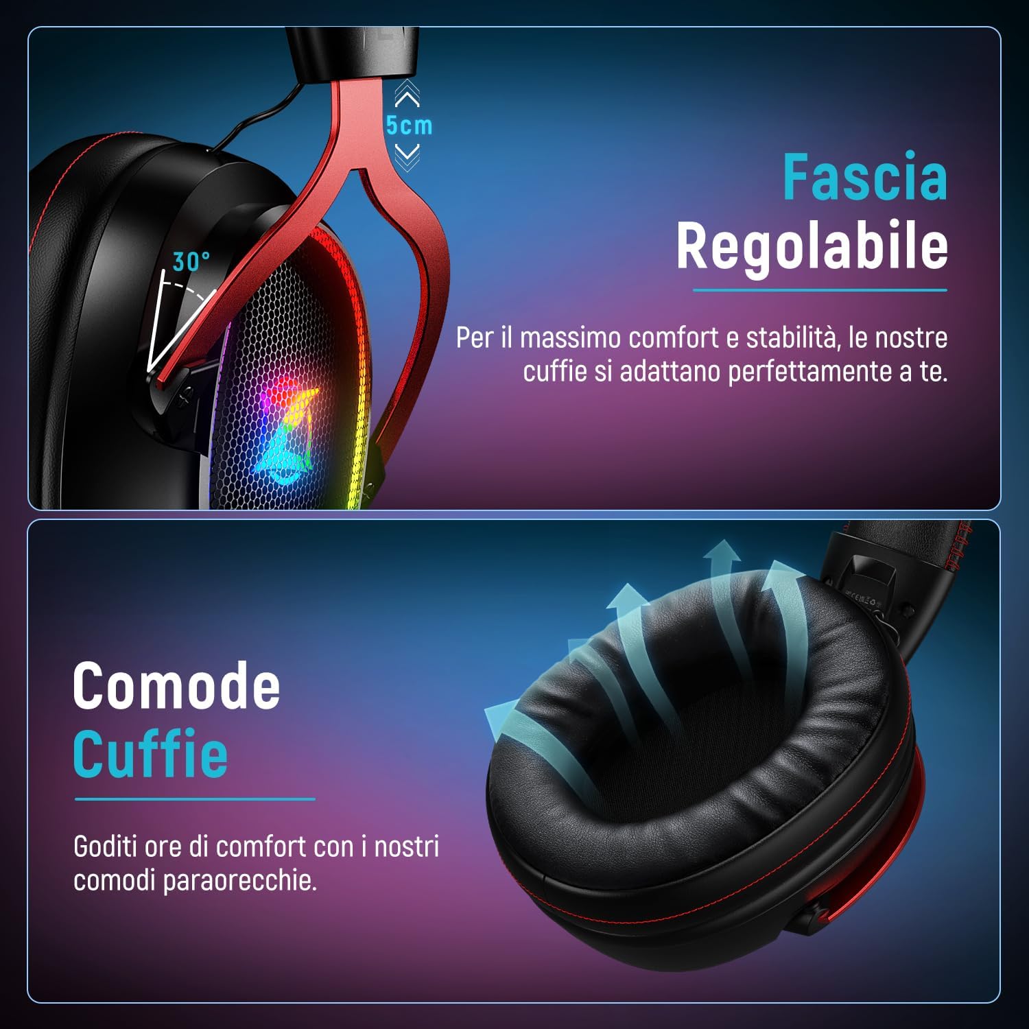 Thumbnail 6 de Cascos Gaming Inalámbricos Ozeino para PS4/PS5/PC: Sonido 7.1, 2.4 GHz y Bluetooth con 40+ horas de batería