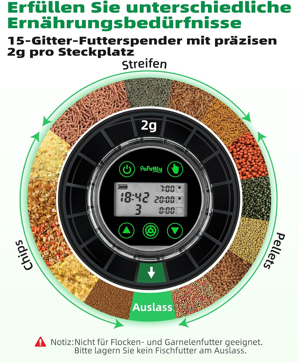 Detalle 2 de Papettly Futterautomat 15 Fächer 🐟