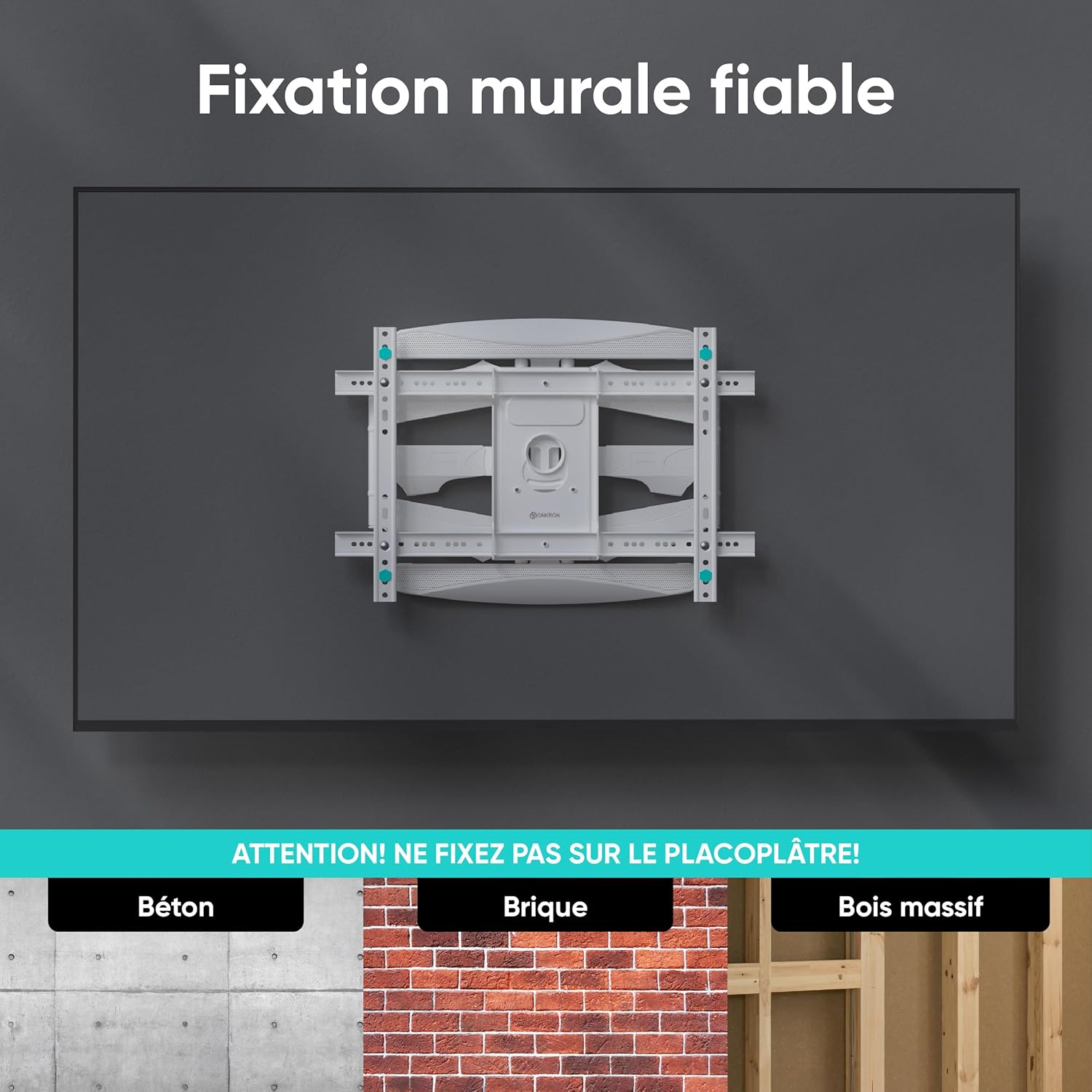 Thumbnail 5 de ONKRON Support Mural TV M6L-W orientable et inclinable (40 à 75 pouces) blanc