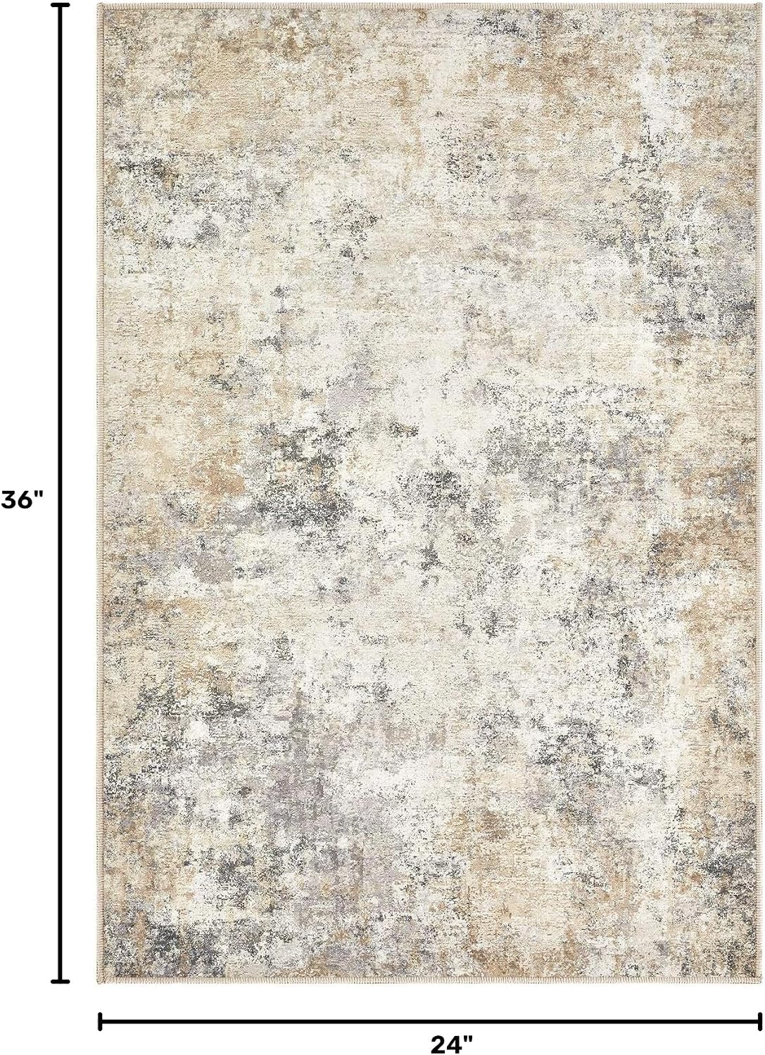 Thumbnail 1 de UERMEI 12x14 Neutral Abstract Washable Area Rug with Non-Slip TPE Backing (Golden Grey)