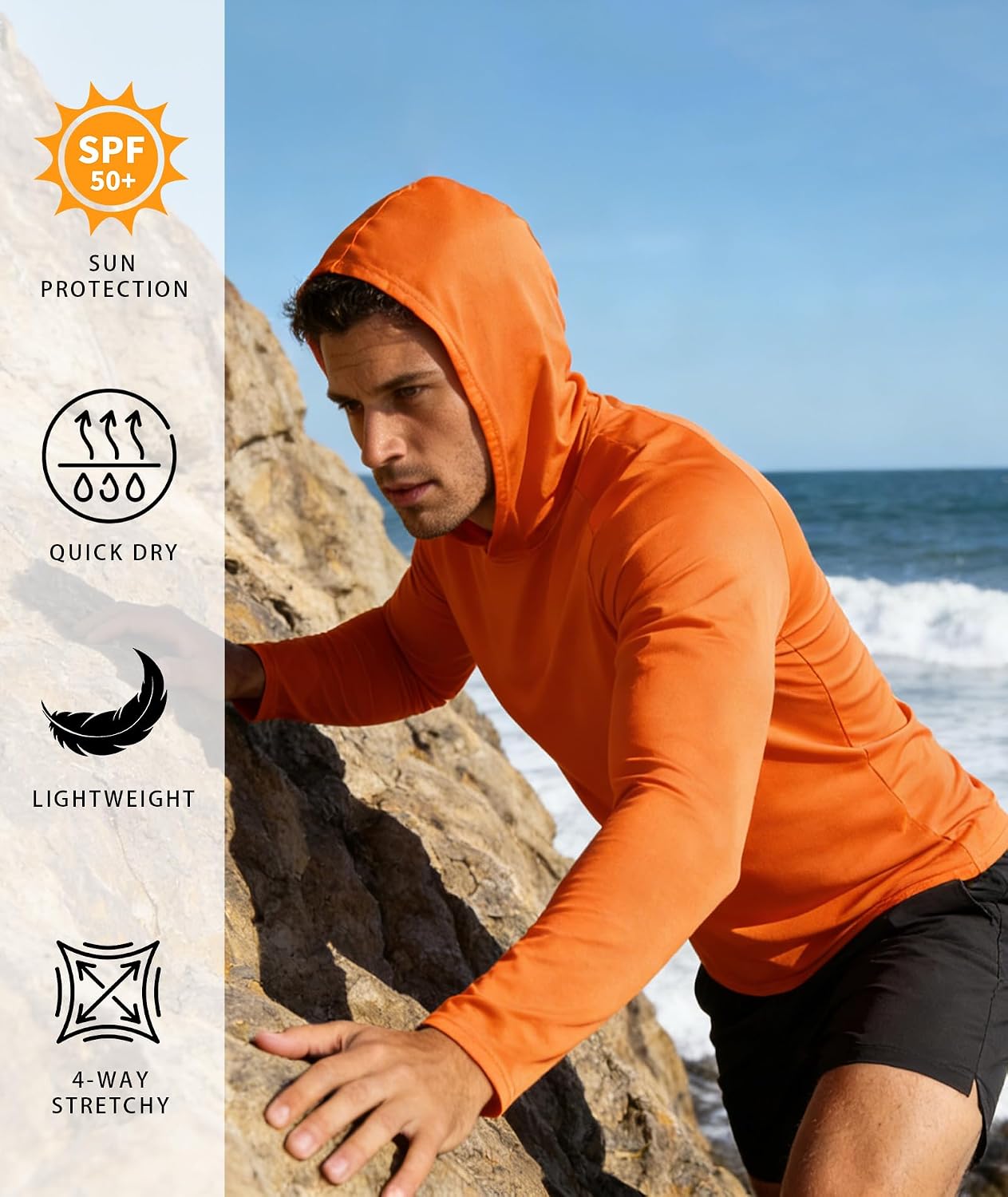 Detalle 2 de WENTTUO 5 Pack Mens UPF 50+ Sun Protection Hoodie Long Sleeve UV SPF Fishing Shirts