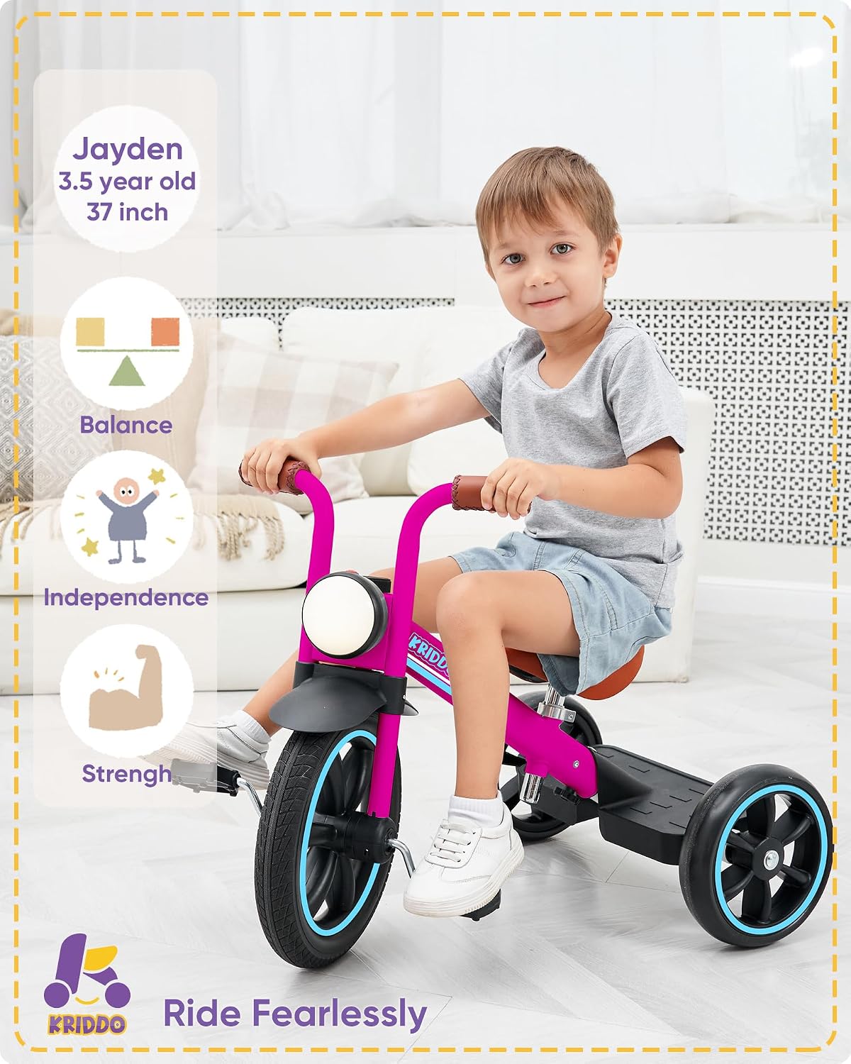 Detalle 2 de KRIDDO Kids Tricycle 12 Inch Pink