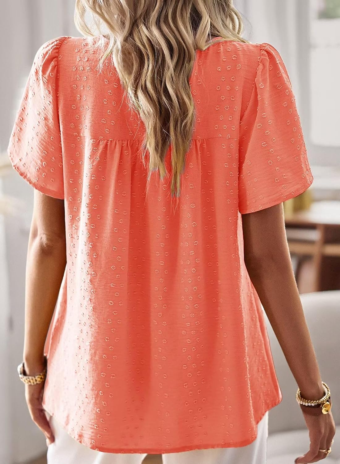 Detalle de Falechay Women’s Boho Summer Crew Neck Crochet Lace Blouse (Short Sleeve)